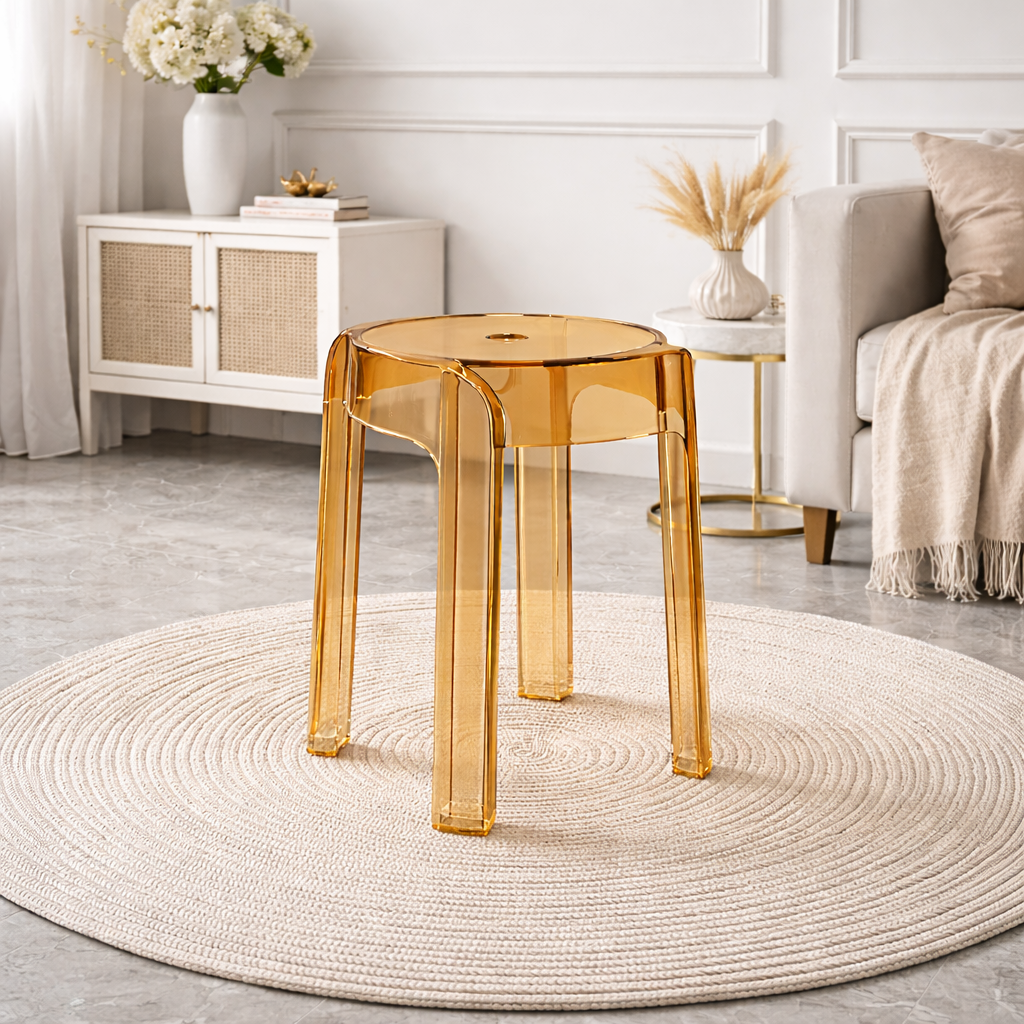 Tabouret transparent en acrylique rond – siège moderne pour intérieur