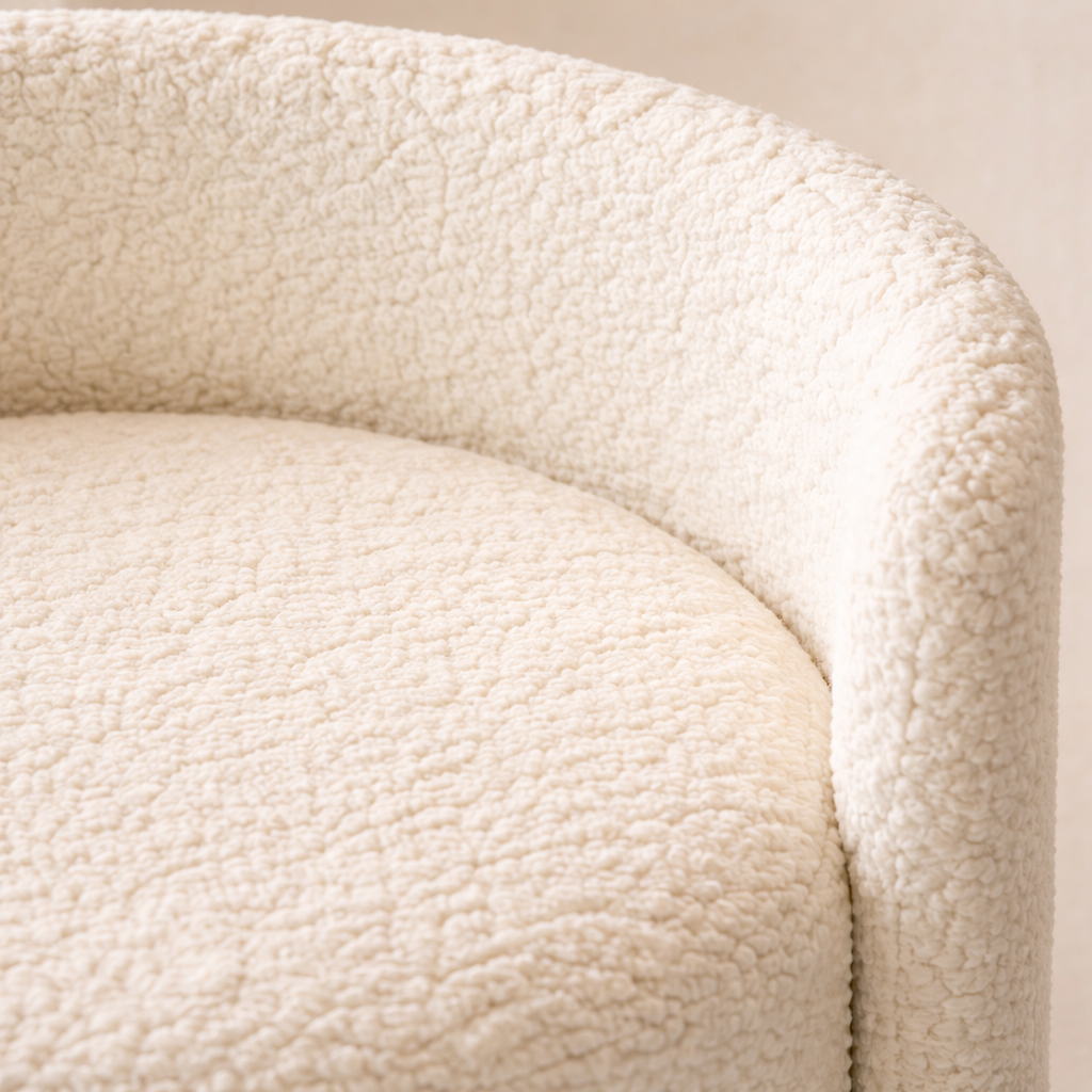 Tabouret blanc crème en tissu bouclé avec assise rembourrée – siège moderne et confortable