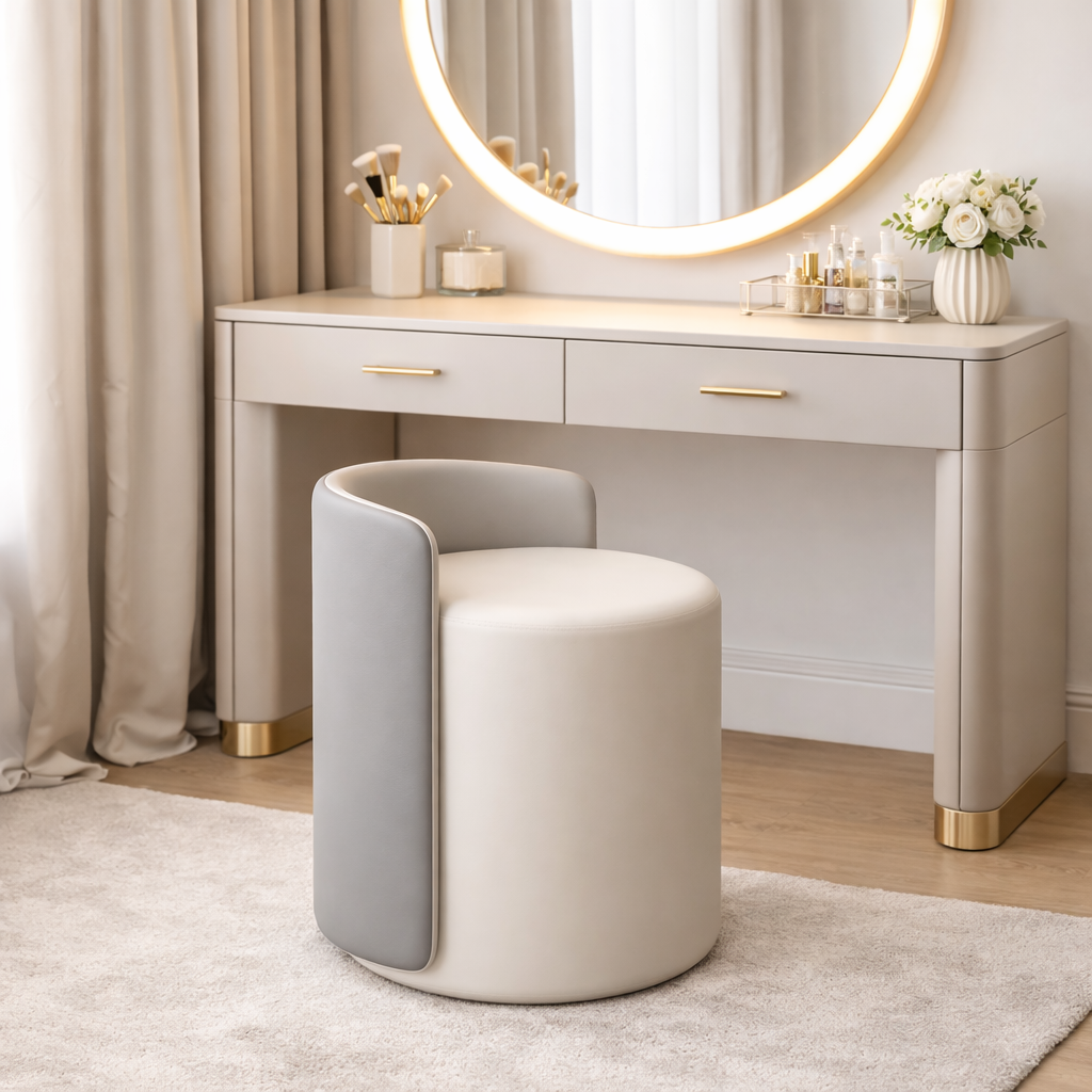 Tabouret gris en similicuir avec assise rembourrée – siège moderne et confortable