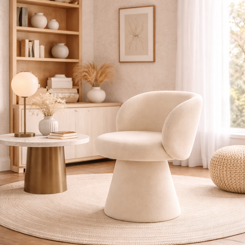 Tabouret Rond Design – Bois de Pin et Flanelle Douce, Style Moderne