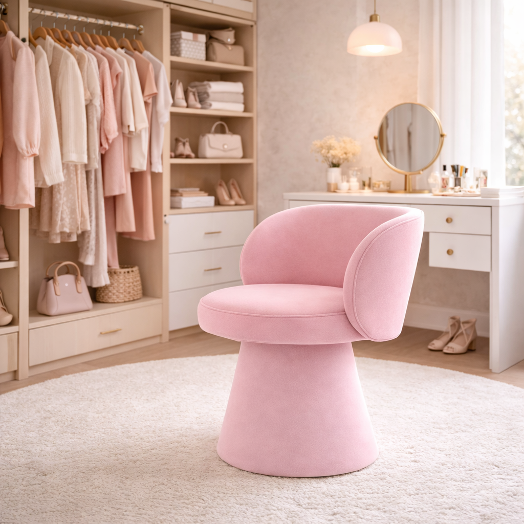 Tabouret Rond Design – Bois de Pin et Flanelle Douce, Style Moderne