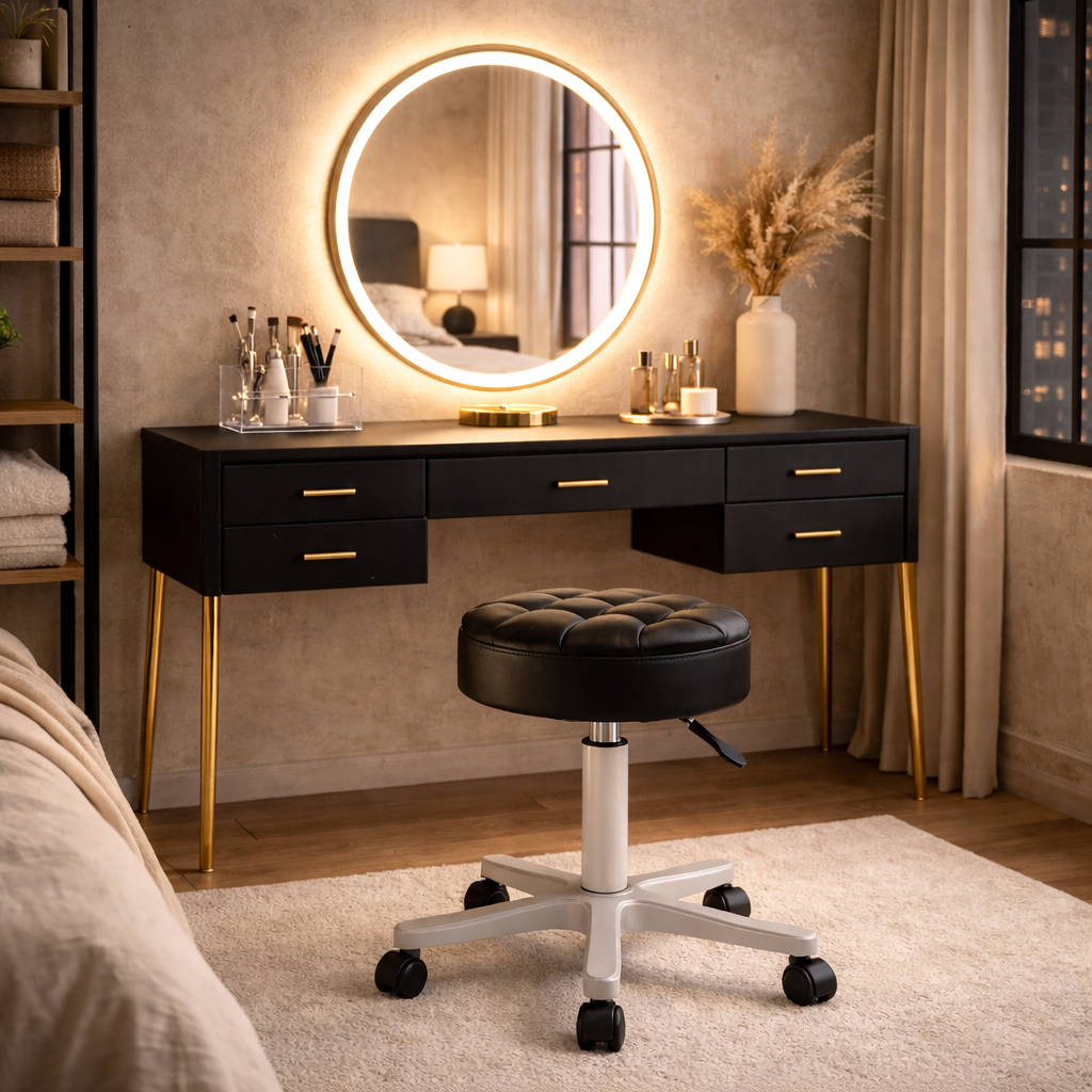 Tabouret roulant réglable en hauteur – siège pivotant pour salon de beauté et coiffure