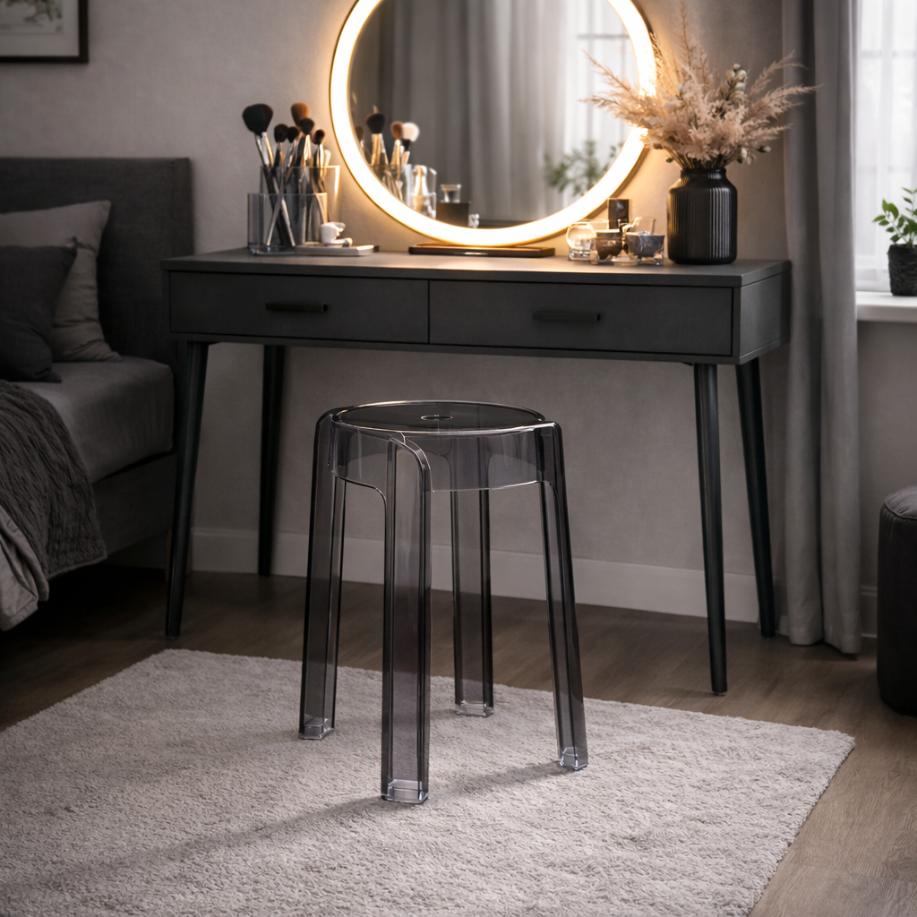 Tabouret transparent en acrylique rond – siège moderne pour intérieur