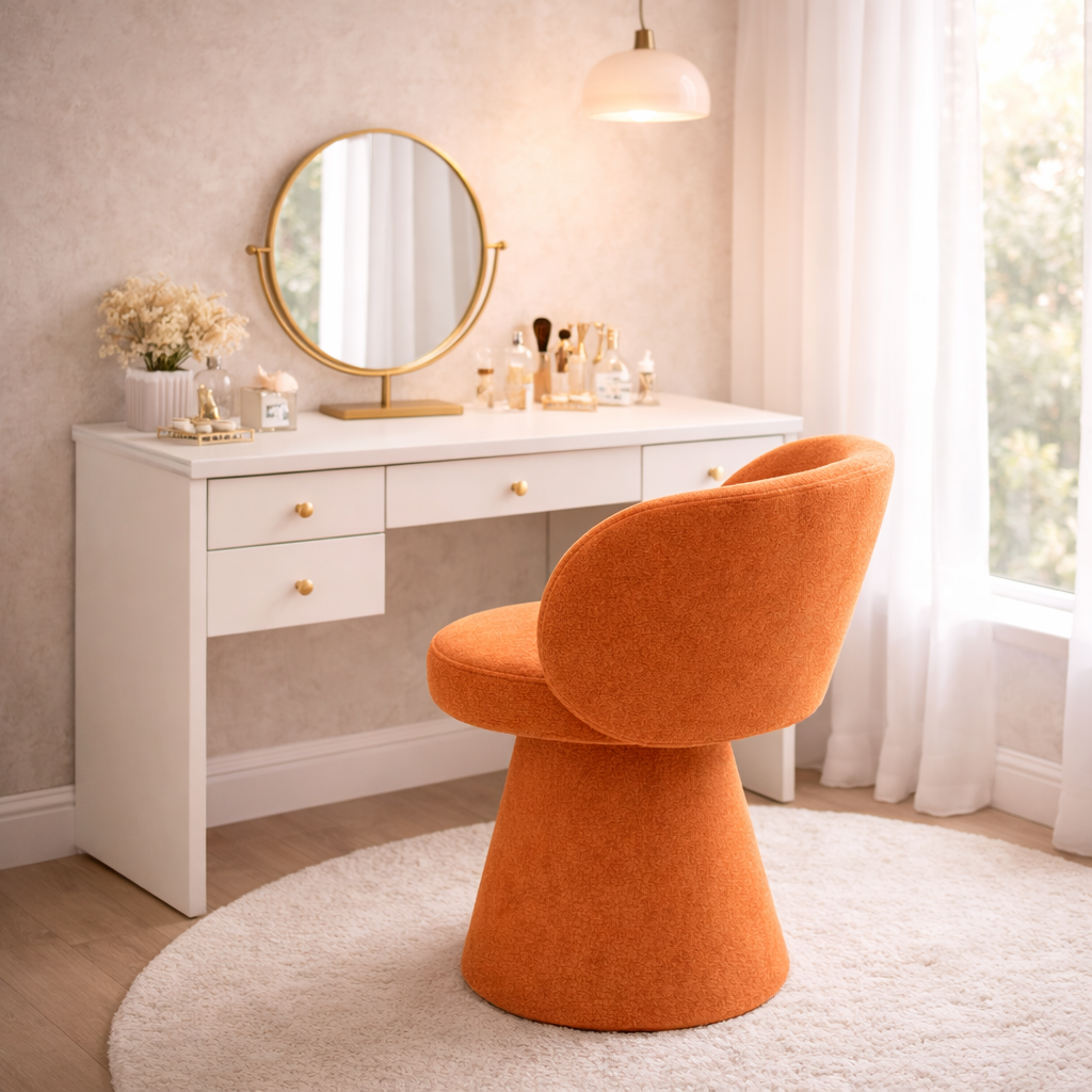 Tabouret Rond Design – Bois de Pin et Flanelle Douce, Style Moderne