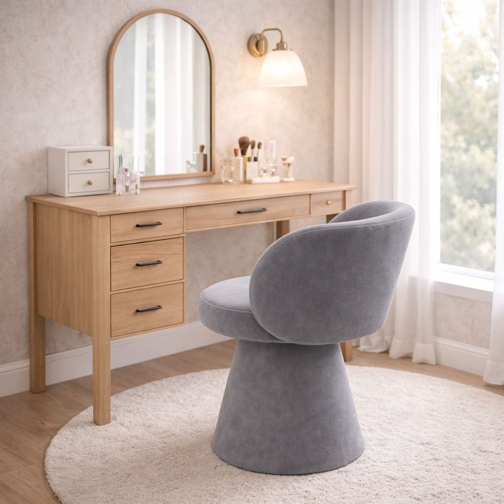 Tabouret Rond Design – Bois de Pin et Flanelle Douce, Style Moderne